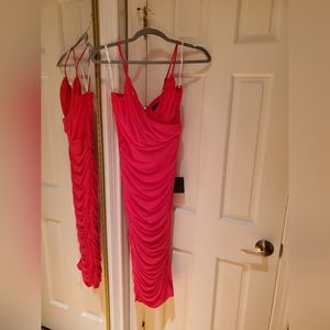 NWT Lulu's hot pink midi ruched dress